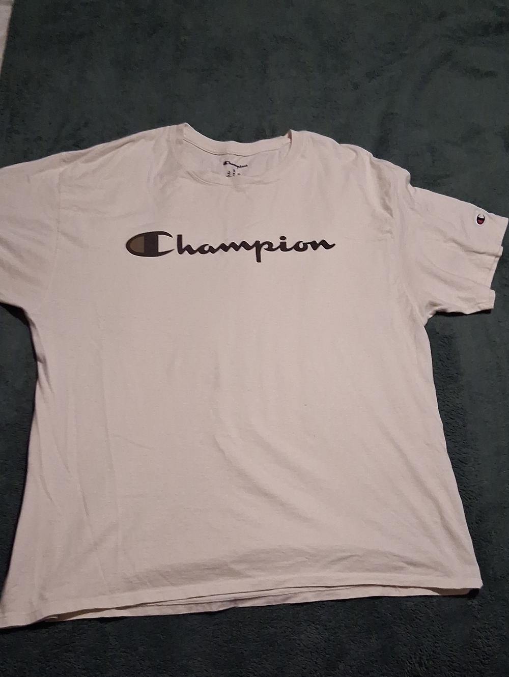 Champion Men’s Short Sleeve Logo Tee in Light Beige with Brown Script